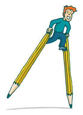 Young kid walking on pencil stilts clipart