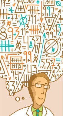 Bilim adamı düşündüm bir karmaşık matematik hesaplama