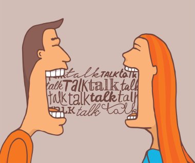 Couple talking and sharing a conversation clipart