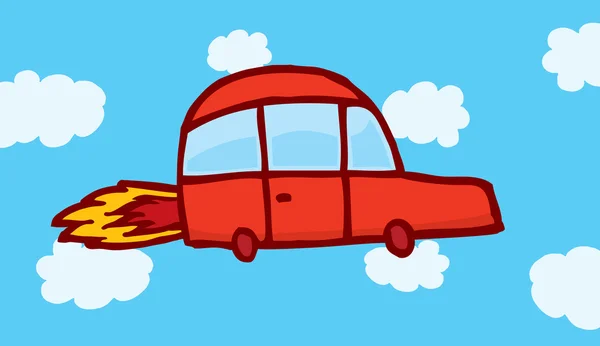 Futuro coche volador sobre el cielo — Vector de stock