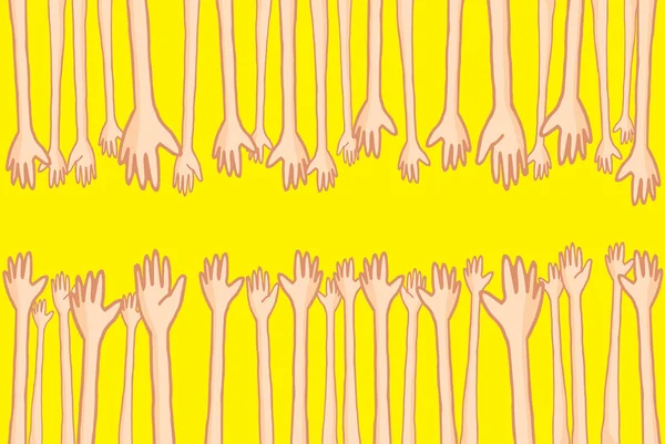 Les mains tendues et aidant beaucoup de gens à se connecter — Image vectorielle