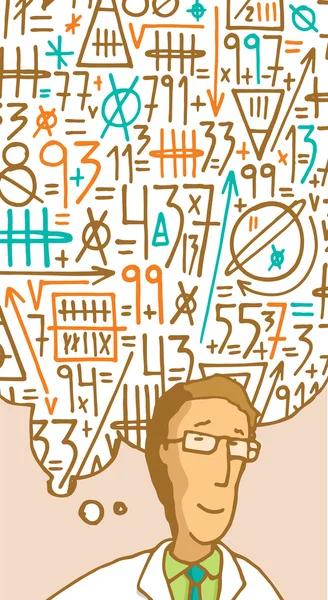 Bilim adamı düşündüm bir karmaşık matematik hesaplama — Stok Vektör