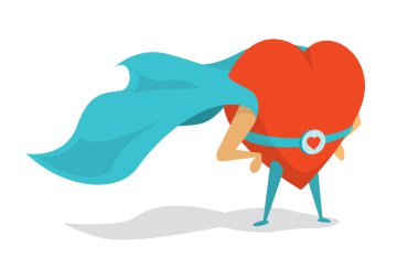 Super heart love hero wearing a cape clipart