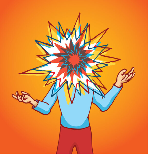 Stressed out man with exploding head