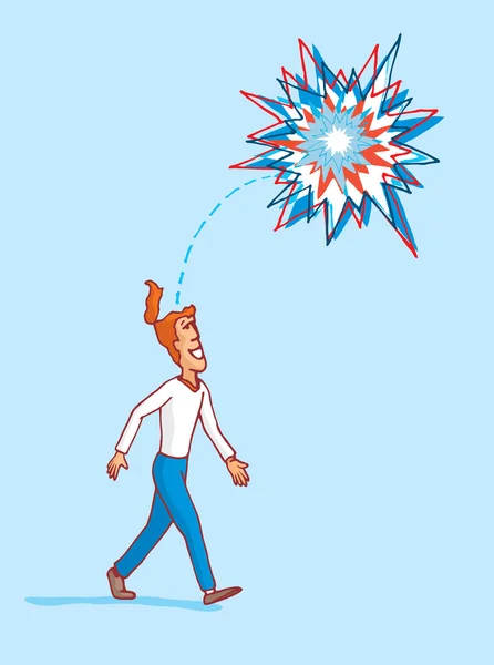 Man looking at idea coming out of his head and exploding — Stock Vector