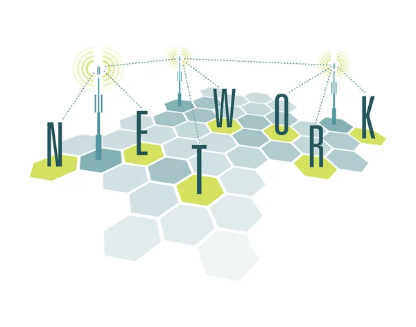 Cellules réseau de communication avec lettres — Image vectorielle