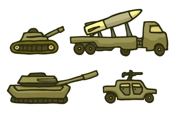 Conjunto de vehículos de guerra militar de dibujos animados — Vector de stock