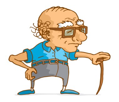 Yaşlı adam ahşap kamışı yaslanmış