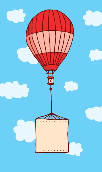 热气球飞行与挂空白的牌子 — 图库矢量图片