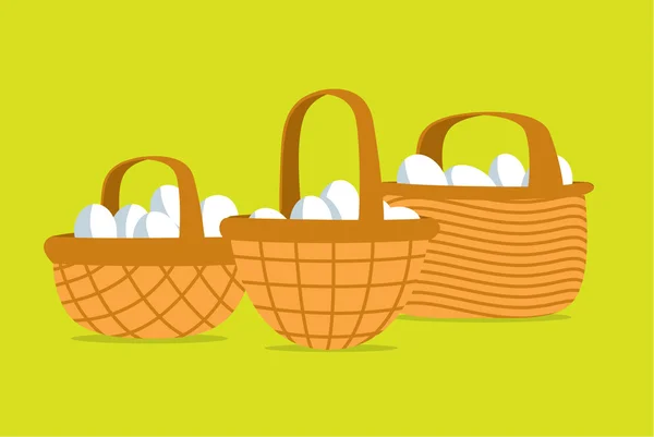 Muchos huevos puestos en una cesta diferente — Vector de stock