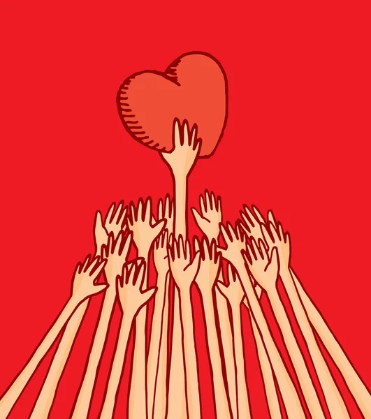 Multitud luchando para atrapar un corazón o alcanzar el amor — Archivo Imágenes Vectoriales