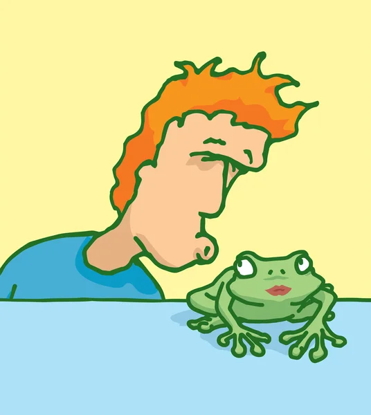 Homme embrassant une grenouille femelle — Image vectorielle