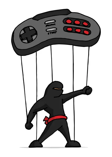 Ninja marionette played by game controller — Stock Vector