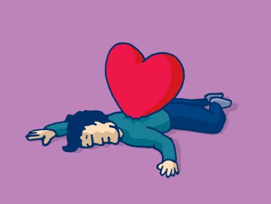 Man lying on the floor with heart stabbed on his back clipart