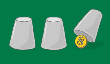 Money or coin under cups and ball game clipart