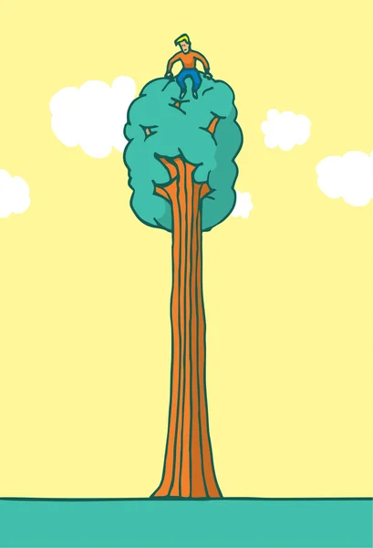 Abrazador de árboles sentado en la cima disfrutando de la naturaleza — Vector de stock