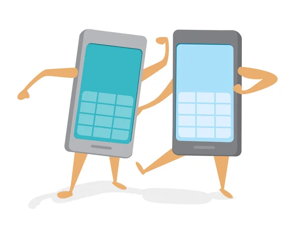Rival telefones celulares lutando uma luta de tecnologia — Vetor de Stock