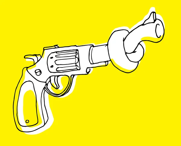 Gun control or pistol with tangled barrel — Stock Vector