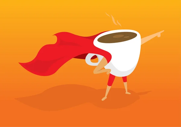 Super héros café petit déjeuner pointant aider au sauvetage matinal — Image vectorielle