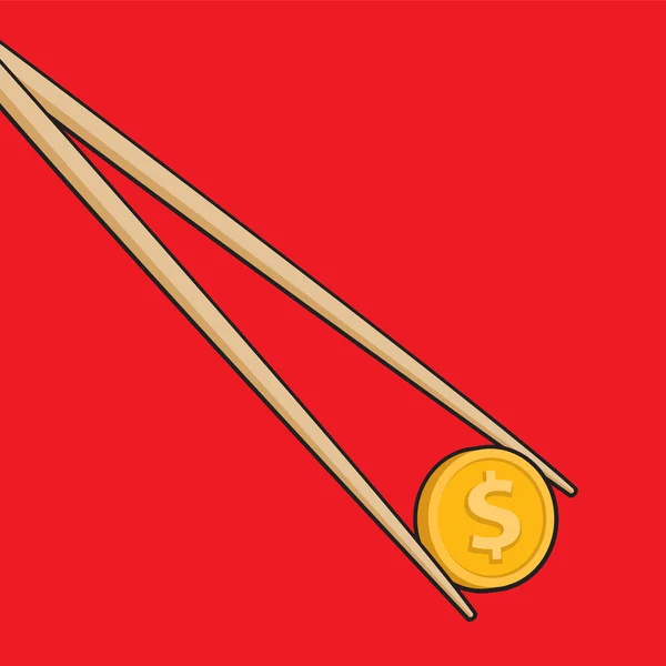 Chopsticks holding coin or money — Stock Vector