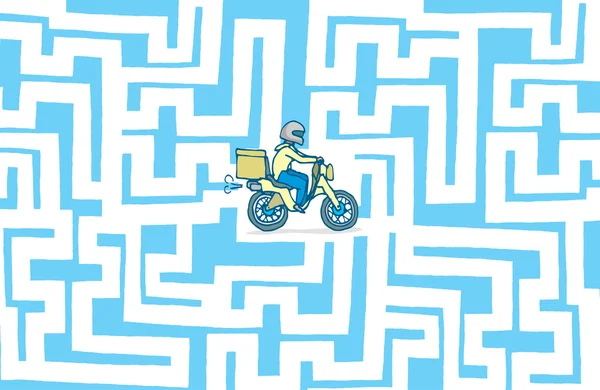 Delivery bike lost in maze — Stock Vector