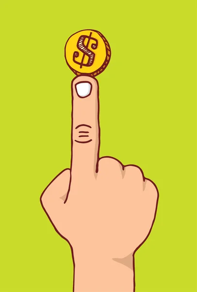 Balanceren van geld of munt op een vinger — Stockvector