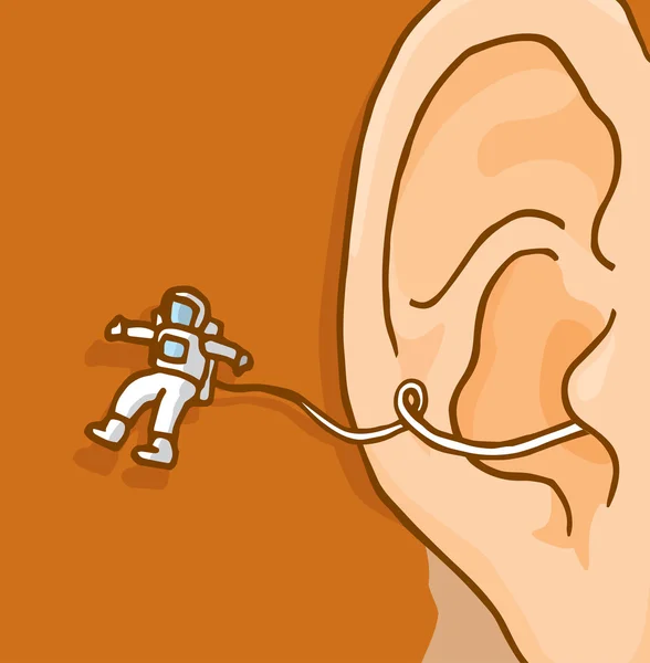 Winziger Astronaut erforscht Schweben aus menschlichem Ohr — Stockvektor