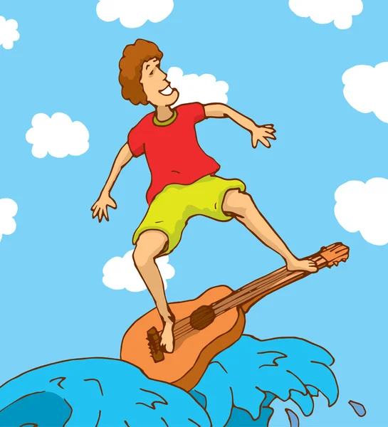 Joven surfeando en una guitarra — Vector de stock