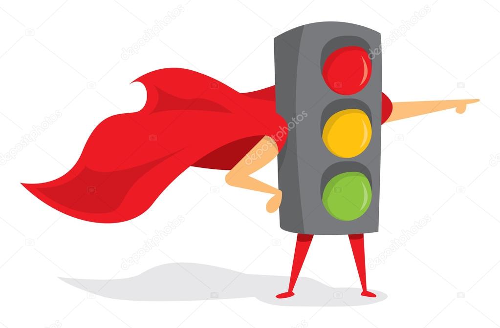 Traffic lights super hero with cape