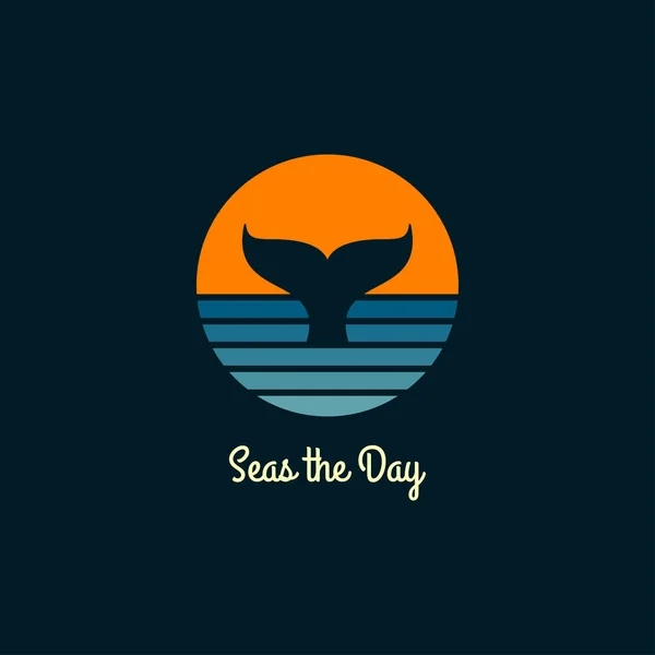 Balina yuvarlak logosu. Güneşli deniz ya da okyanus — Stok Vektör