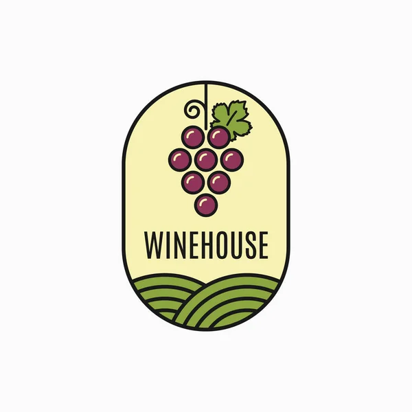 Logo anggur. Lambang anggur linier pada warna putih - Stok Vektor