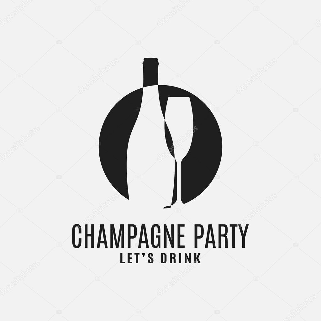 Champagne bottle with champagne glass logo on white background 8 eps