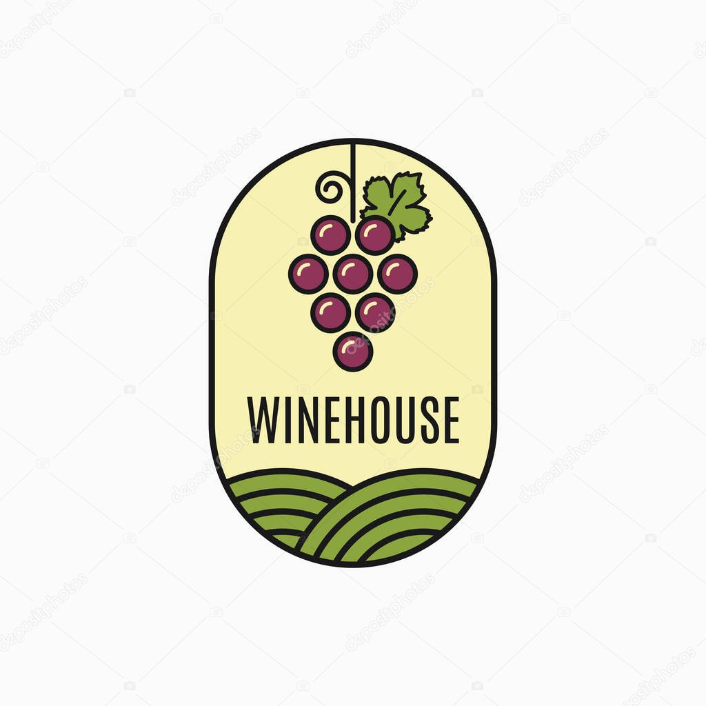 Wine grape logo. Linear wine emblem on white background 8 eps