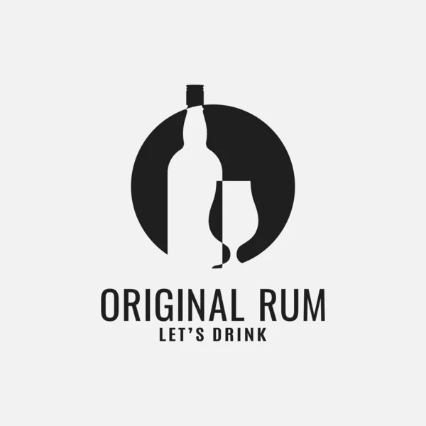 Rum bottle with rum glass logo on white background — Stock Vector
