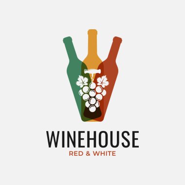 Şişelerin logosu olmadan. Beyaz arka planda şarap üzümleri