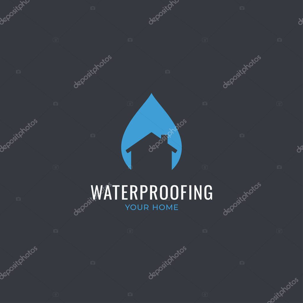Waterproof house logo. Waterproofing home concept on black background 8 eps