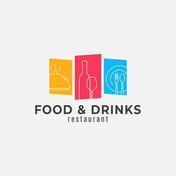 Logo de alimentos y bebidas. Copa de botella de vino con plato — Vector de stock