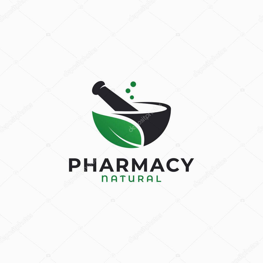 Pharmacy logo with herbal leaf on white background 8 eps