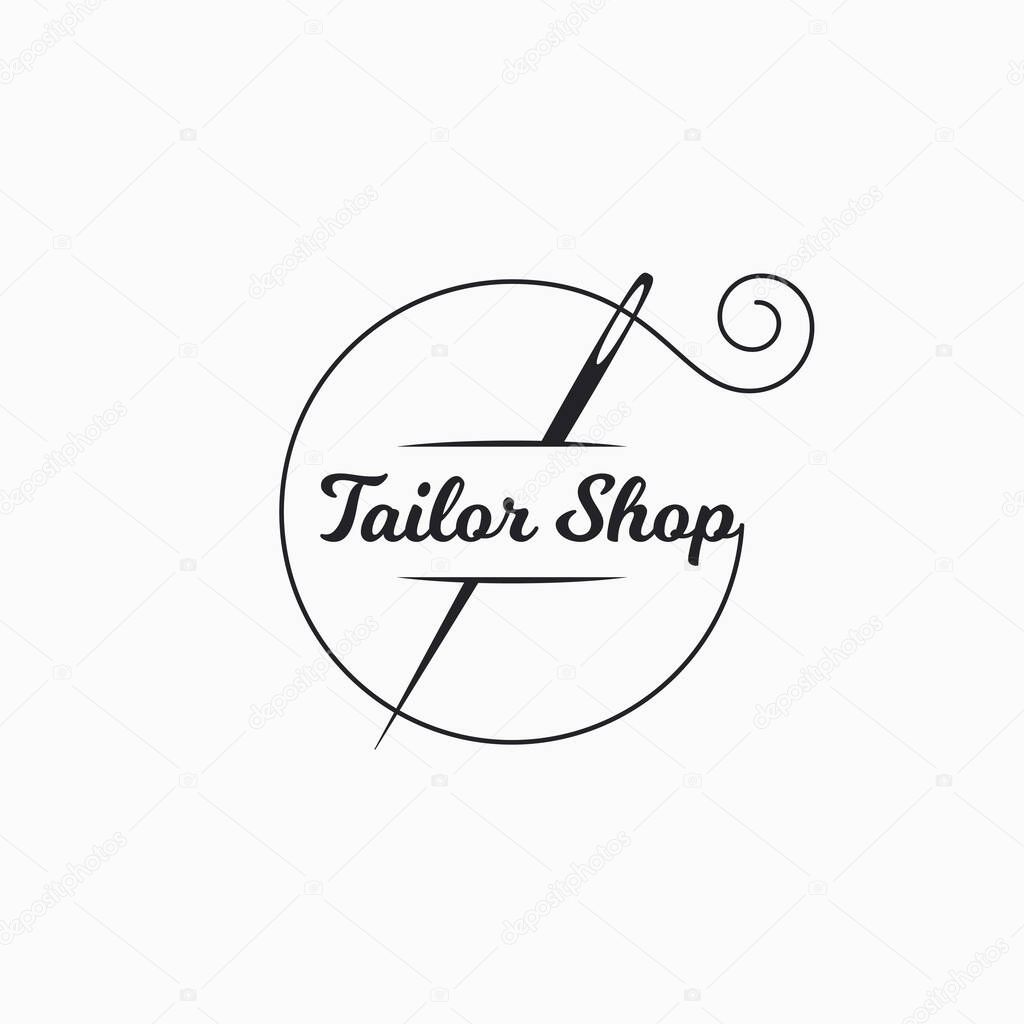 Sewing needle logo. Tailor shop with thread on white background 8 eps