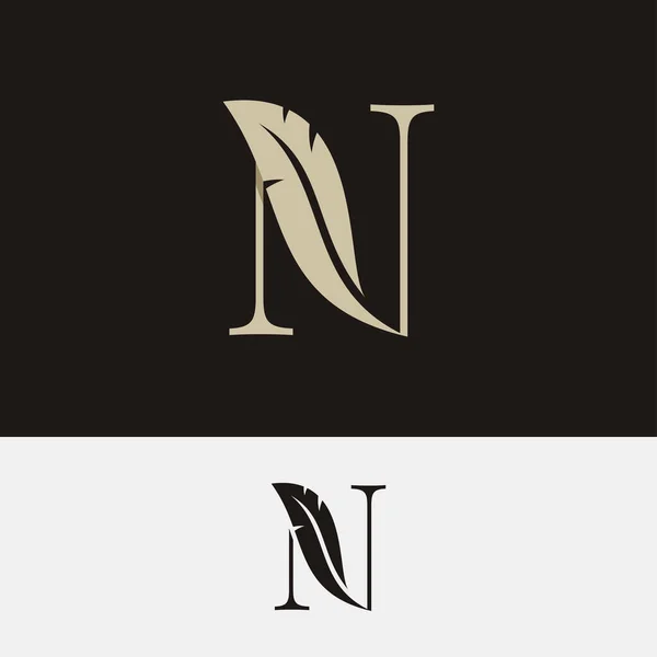 Lettera N con logo in piuma su bianco e nero — Vettoriale Stock