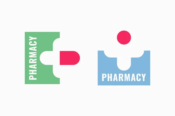 Gyógyszertár logó készlet kapszula tabletta fehér — Stock Vector