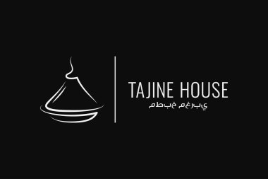 Siyah arkaplanda Tajine veya tagine logosu.