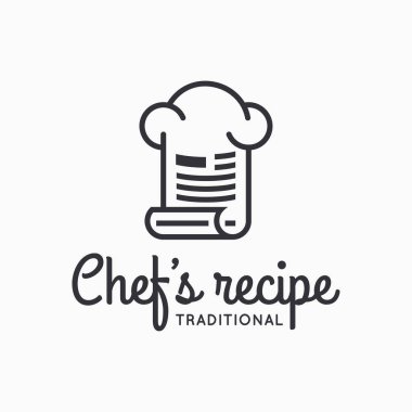 Şef şapka logosu ve beyaz arka planda aşçı tarifi