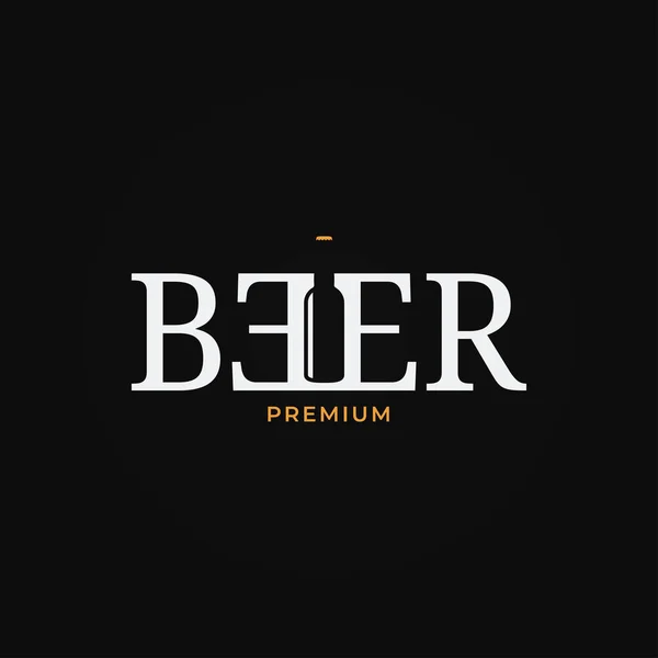Logotipo de cerveja com garrafa de cerveja no fundo preto — Vetor de Stock