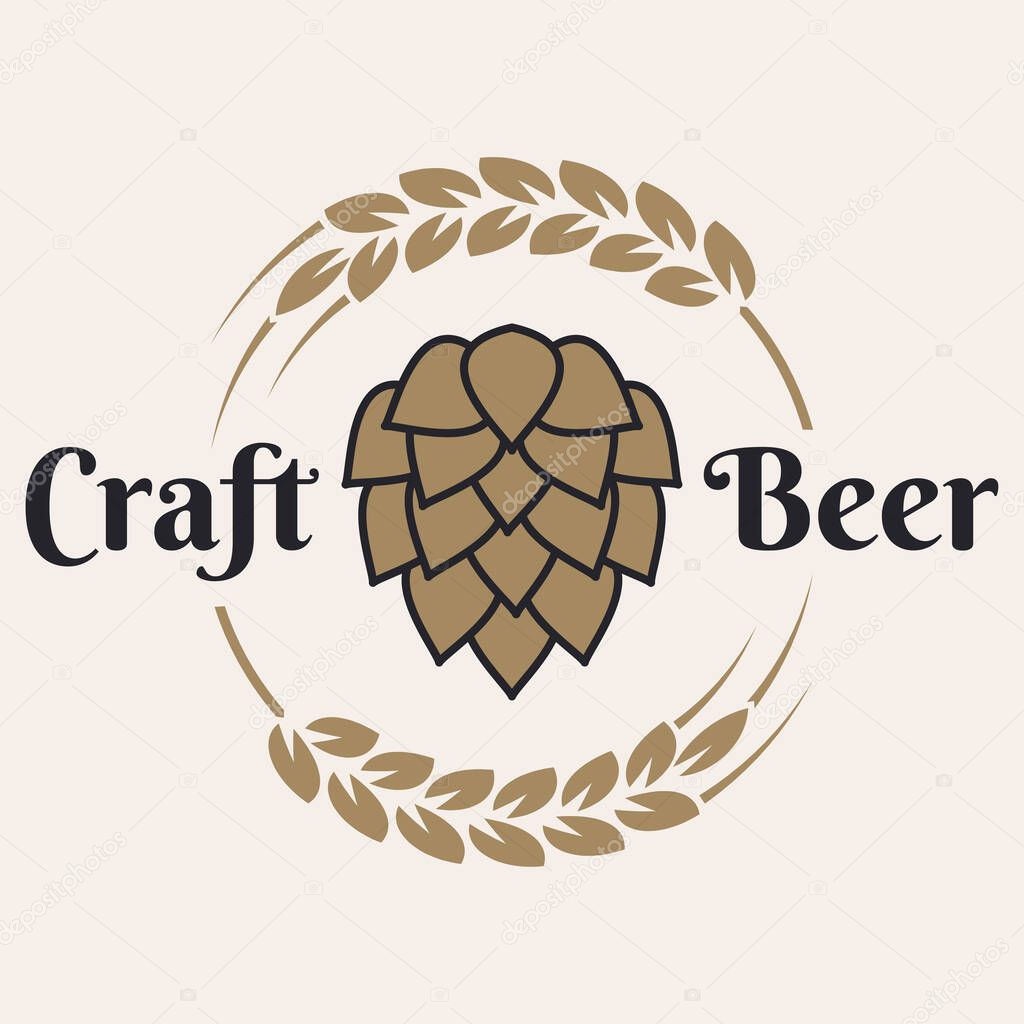 Craft beer logo with beer hop and wheat on white