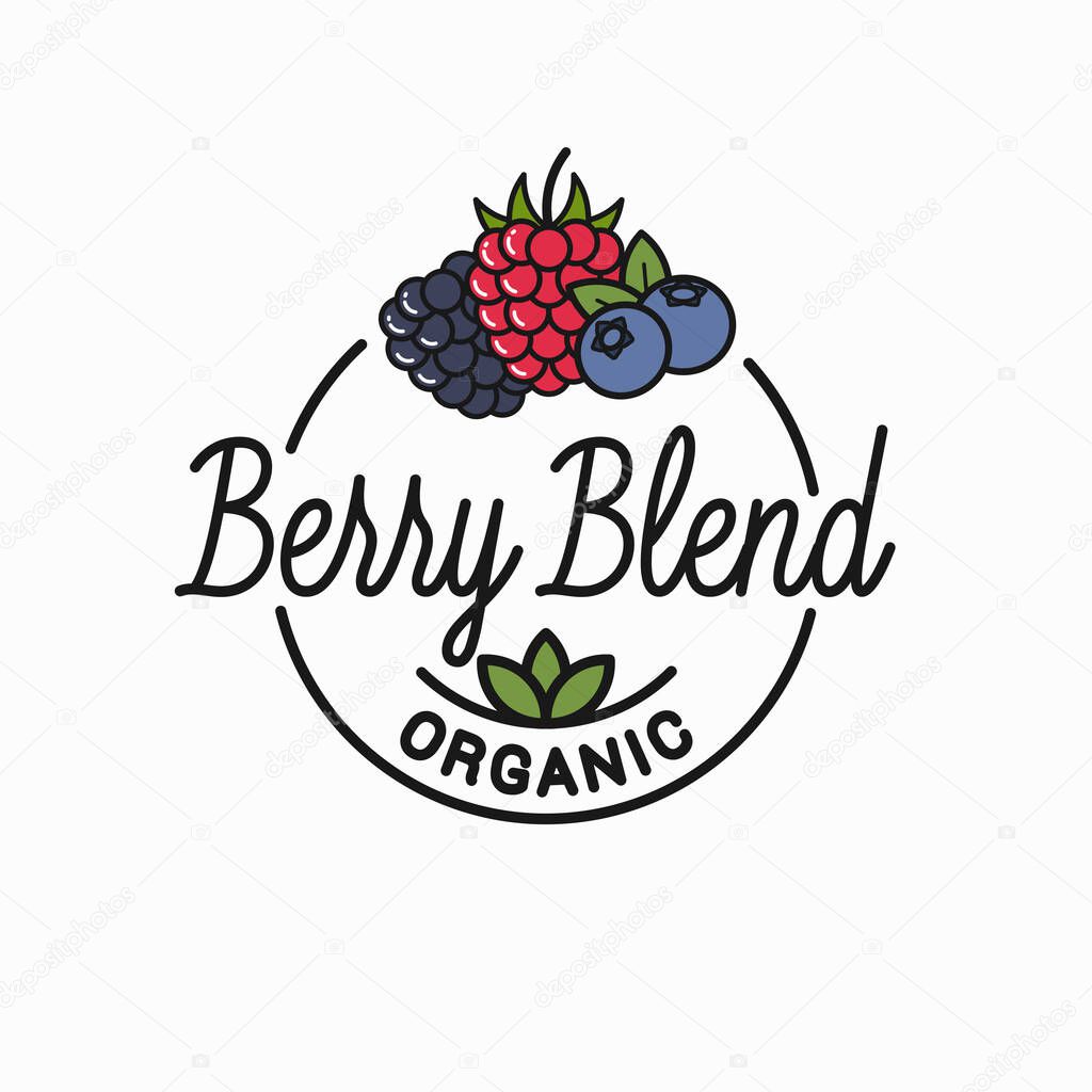 Berry blend logo. Round linear logo of blend of berries on white background 8 eps