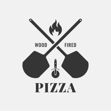 Fırın kürekli pizza logosu. Wood pizza yaptı.