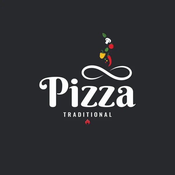 Logo pizzy z ciastem i warzywami — Wektor stockowy