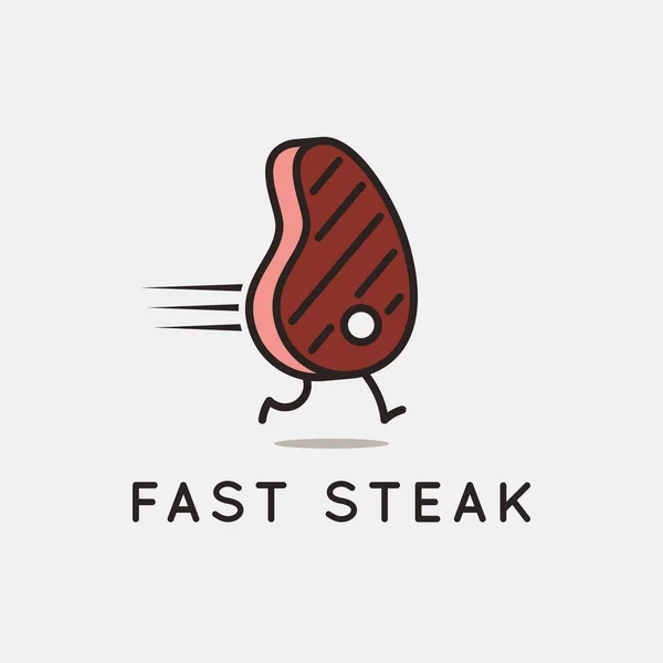 Schnelles Steak-Logo. Laufsteak auf weißem Hintergrund — Stockvektor