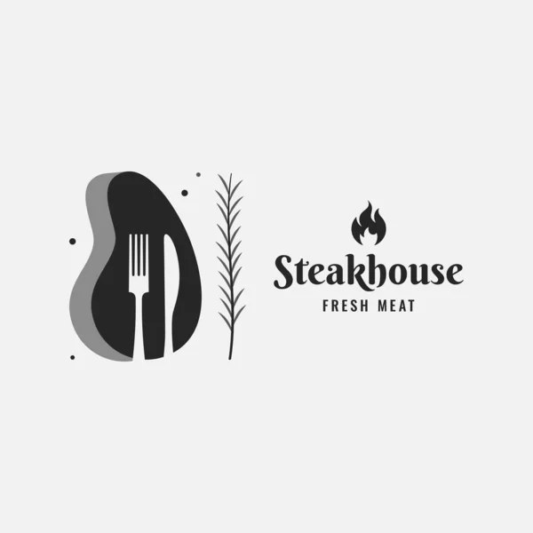 Filete con tenedor y logo de cuchillo. Logo Steakhouse — Vector de stock